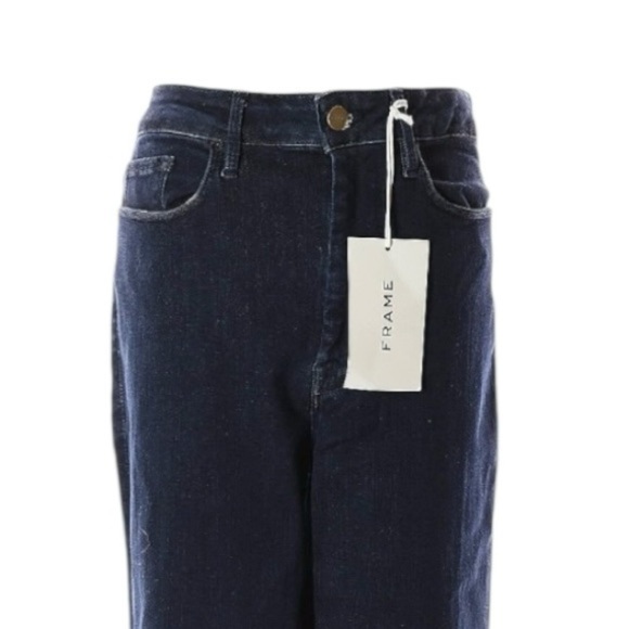 FRAME Le One Flare Jeans Keller Dark Wash Stretch Sustainable Size 2 Tall NWT - Picture 4 of 10
